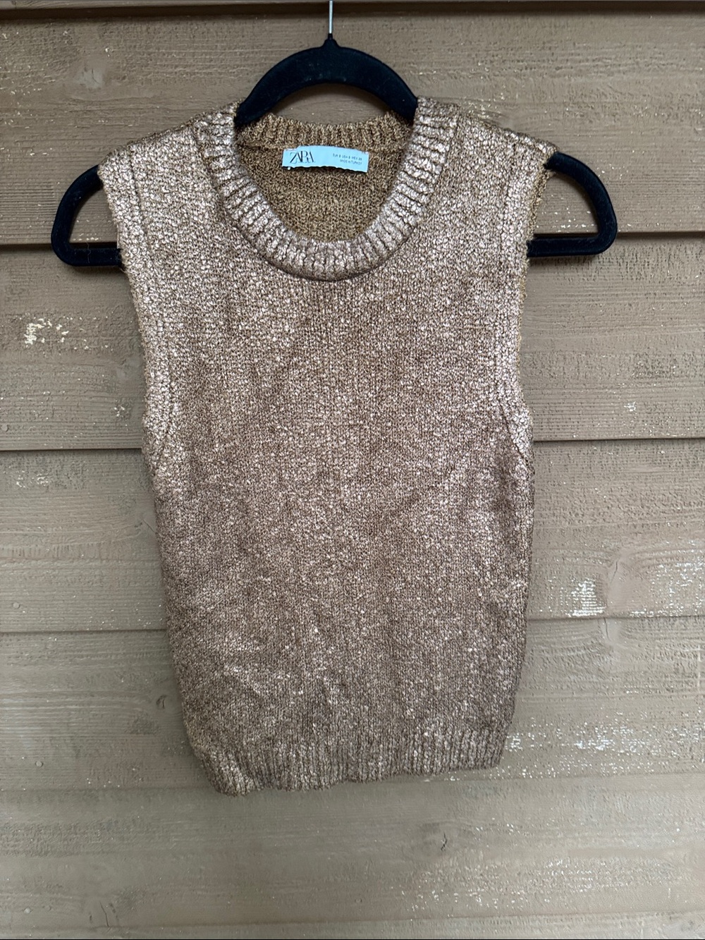 Zara Metallic Gold Sleeveless Crewneck Knit Top size Small